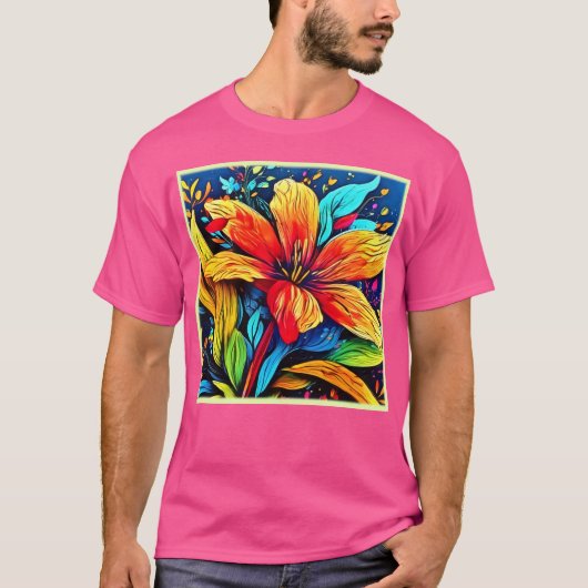 Levendige Abstracte bloemenuitbarsting T-shirt (Voorkant)