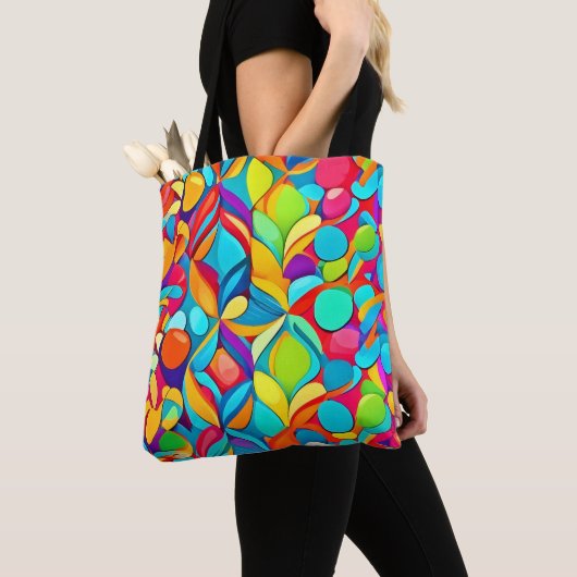 Levendige Abstracte Bloemexplosie Tote Bag (Dichtbij)