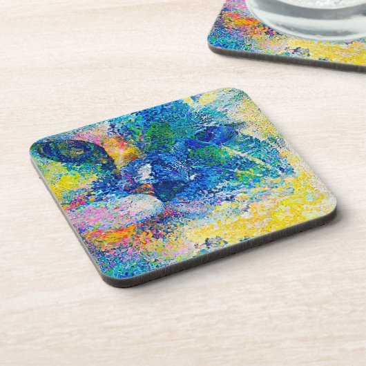 Levendige Abstracte Cat Art Print Bier Onderzetter (Linkerzijde)