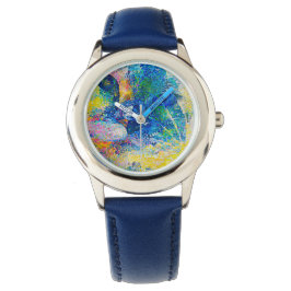 Levendige Abstracte Cat Art Print Horloge