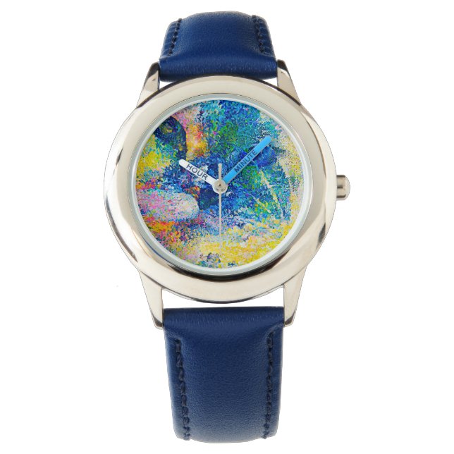 Levendige Abstracte Cat Art Print Horloge (Voorkant)