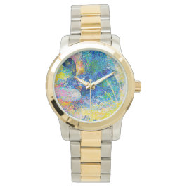 Levendige Abstracte Cat Art Print Horloge