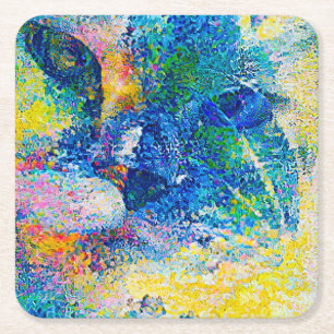 Levendige Abstracte Cat Art Print Kartonnen Onderzetters