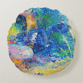 Levendige Abstracte Cat Art Print Rond Kussen