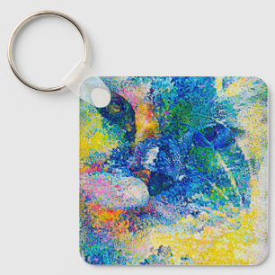 Levendige Abstracte Cat Art Print Sleutelhanger
