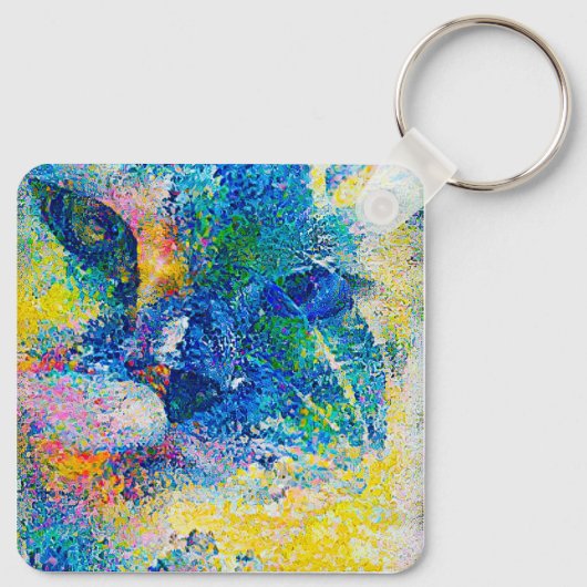 Levendige Abstracte Cat Art Print Sleutelhanger (Achterkant)
