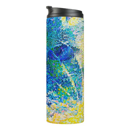 Levendige Abstracte Cat Art Print Thermosbeker (Geroteerd rechts)