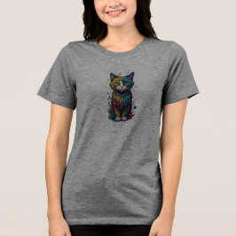 Levendige abstracte Cat Art T-shirt - Perfect voor