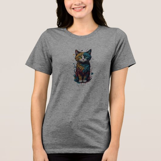 Levendige abstracte Cat Art T-shirt - Perfect voor (Voorkant)