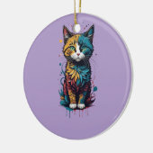 Levendige abstracte Cat Art T-shirt - Perfect voor Keramisch Ornament (Links)