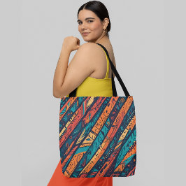 Levendige abstracte diagonale lijnen tote bag