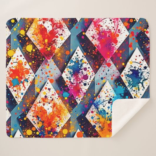 Levendige Abstracte diamantpatronen Sherpa Deken (Voorkant (horizontaal))