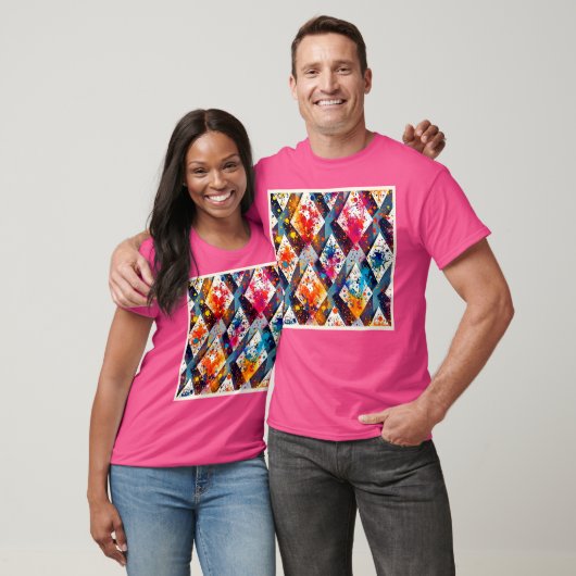 Levendige Abstracte diamantpatronen T-shirt (Unisex)