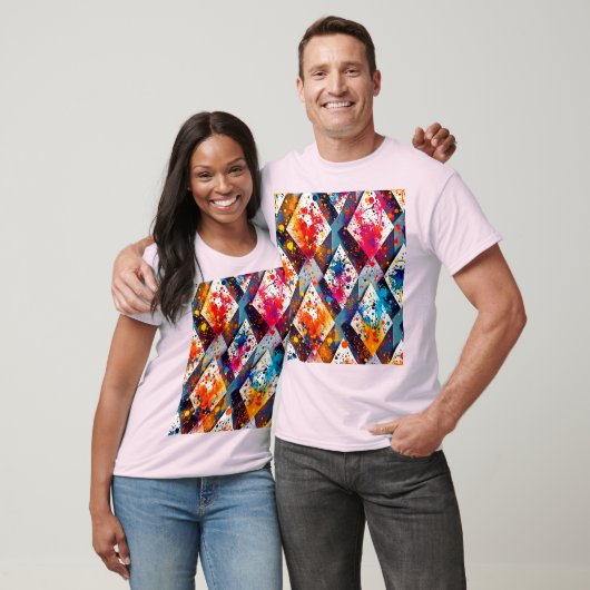 Levendige Abstracte diamantpatronen T-shirt (Unisex)