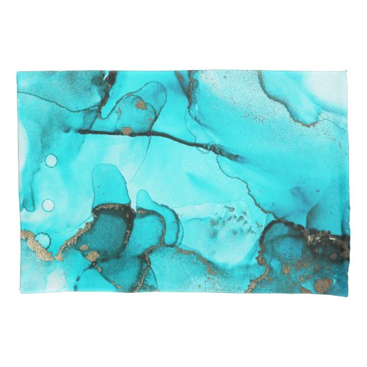 Levendige Abstracte Egeïsche Turquoise Gold Kussensloop (Voorkant)