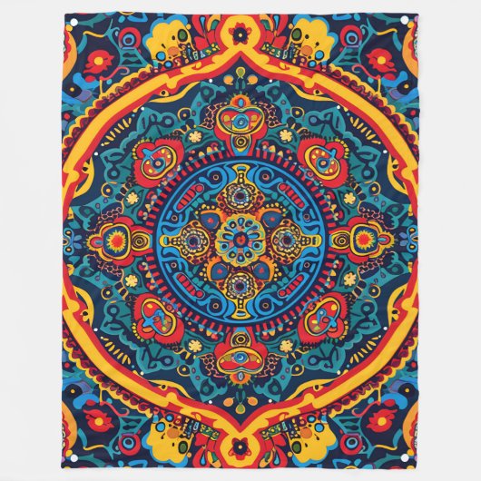 Levendige Abstracte etnische Huichol Tribal Patter Fleece Deken (Voorkant)
