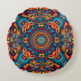 Levendige Abstracte etnische Huichol Tribal Patter Rond Kussen