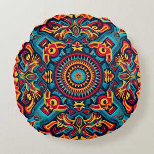 Levendige Abstracte etnische Huichol Tribal Patter Rond Kussen