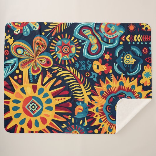 Levendige Abstracte etnische Huichol Tribal Patter Sherpa Deken (Voorkant (horizontaal))