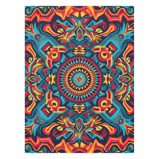 Levendige Abstracte etnische Huichol Tribal Patter Tafelkleed (Voorkant)