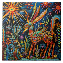 Levendige Abstracte etnische Huichol Tribal Patter Tegeltje