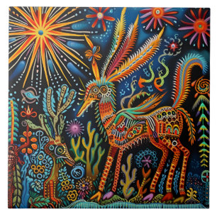 Levendige Abstracte etnische Huichol Tribal Patter Tegeltje