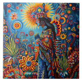 Levendige Abstracte etnische Huichol Tribal Patter Tegeltje