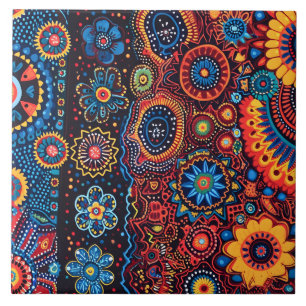 Levendige Abstracte etnische Huichol Tribal Patter Tegeltje