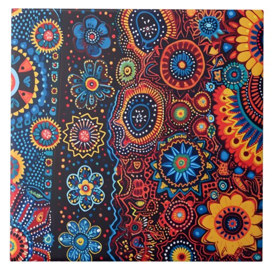 Levendige Abstracte etnische Huichol Tribal Patter Tegeltje (Voorkant)