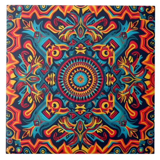 Levendige Abstracte etnische Huichol Tribal Patter Tegeltje (Voorkant)