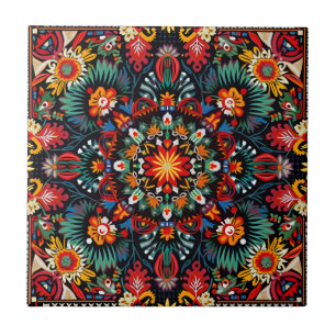 Levendige Abstracte etnische Huichol Tribal Patter Tegeltje