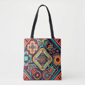 Levendige Abstracte etnische Huichol Tribal Patter Tote Bag (Voorkant)