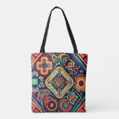 Levendige Abstracte etnische Huichol Tribal Patter Tote Bag (Achterkant)