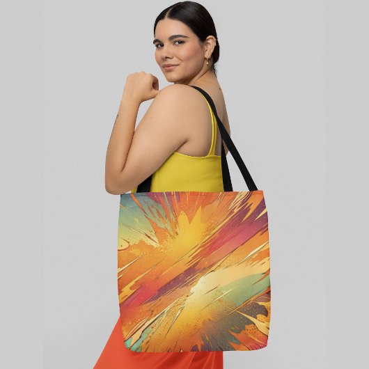 Levendige abstracte explosie van warme kleuren tote bag