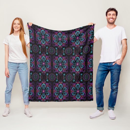 Levendige Abstracte Floral 2 Fleece Deken (In situ)