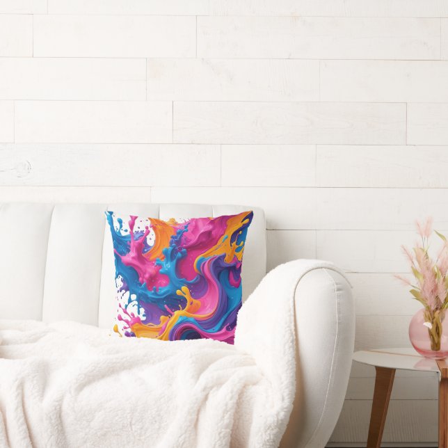Levendige Abstracte Fluid Art – Kleur Splash Desig Kussen (Bank)