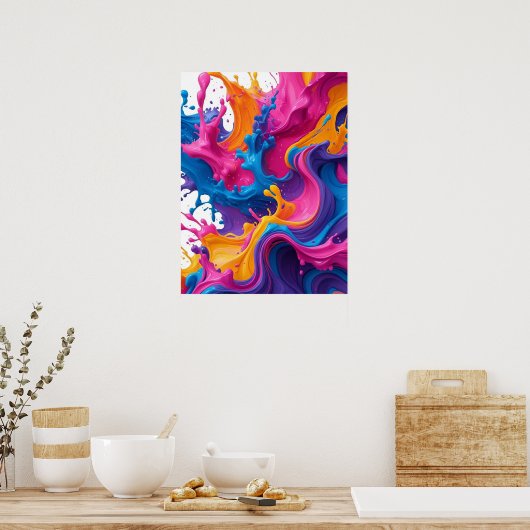 Levendige Abstracte Fluid Art – Kleur Splash Desig Poster (Keuken)