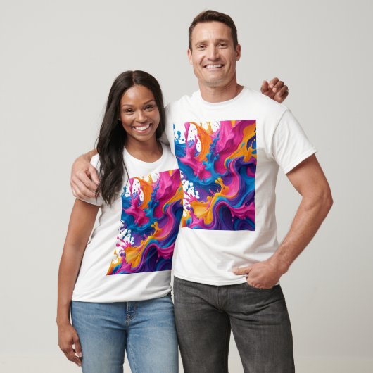 Levendige Abstracte Fluid Art – Kleur Splash Desig T-shirt (Unisex)