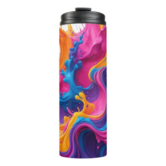 Levendige Abstracte Fluid Art – Kleur Splash Desig Thermosbeker (Voorkant)
