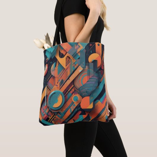Levendige Abstracte geometrie - Gedurfde grafische Tote Bag (Dichtbij)