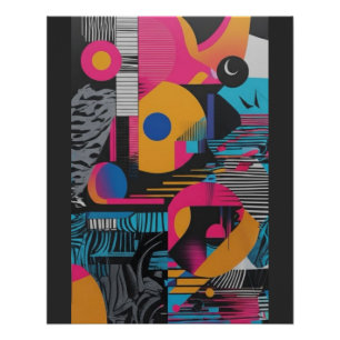 Levendige Abstracte Geometrie Glitch Pop Chaos Des Perfect Poster