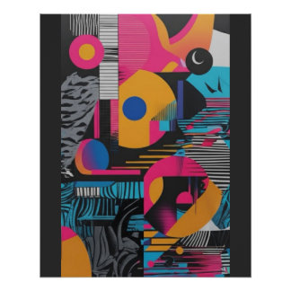 Levendige Abstracte Geometrie Glitch Pop Chaos Des Perfect Poster