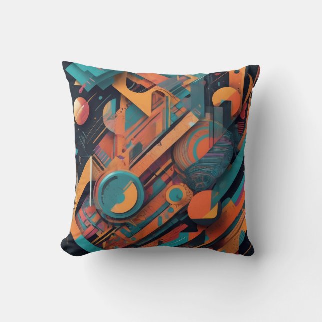 Levendige Abstracte Geometrie – Krachtige Grafisch Kussen (Voorkant)