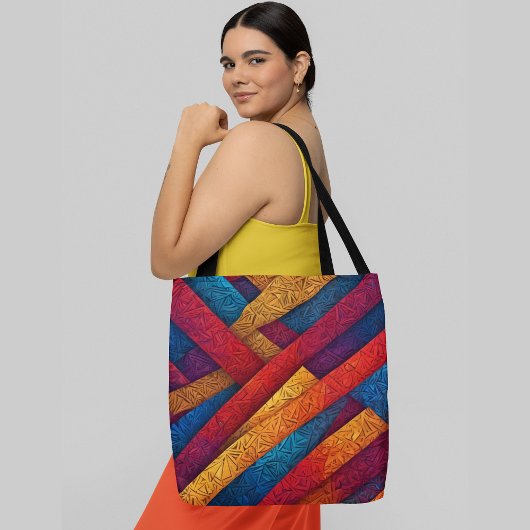 Levendige abstracte geometrische diagonale lijnen tote bag