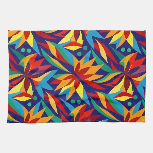 Levendige Abstracte geometrische tropische veelkle Theedoek (Horizontaal)