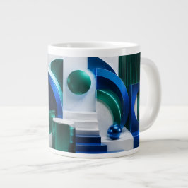 Levendige Abstracte Geometrische Vormen Blauw En T Grote Koffiekop