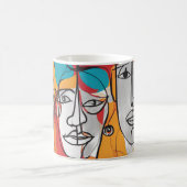 Levendige Abstracte gezichten - Hedendaagse lijnku Koffiemok (Center)