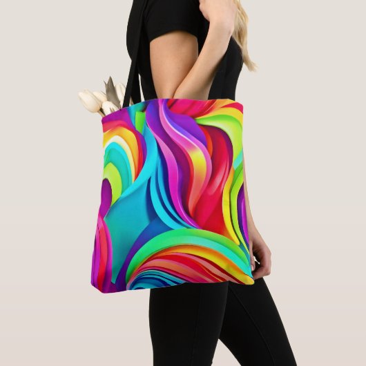 Levendige Abstracte Golven in Dynamische Kleur Tote Bag (Dichtbij)