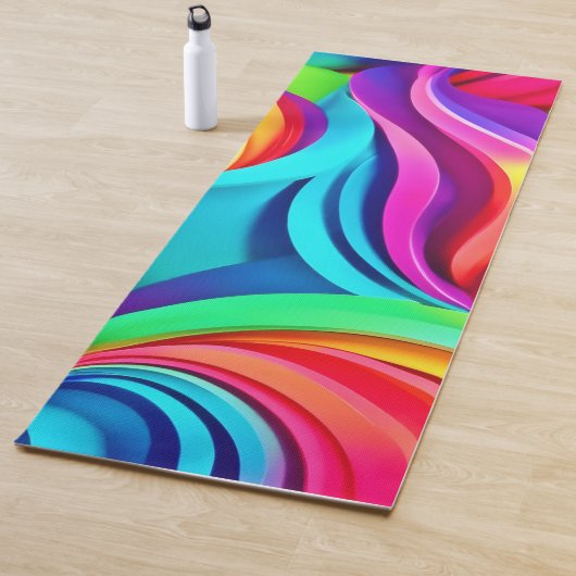 Levendige Abstracte Golven in Dynamische Kleur Yogamat (In situ)