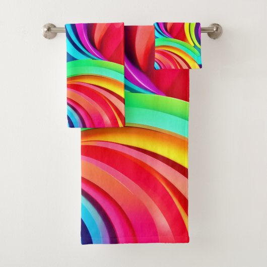 Levendige Abstracte golven in dynamische kleuren Bad Handdoek (Insitu)